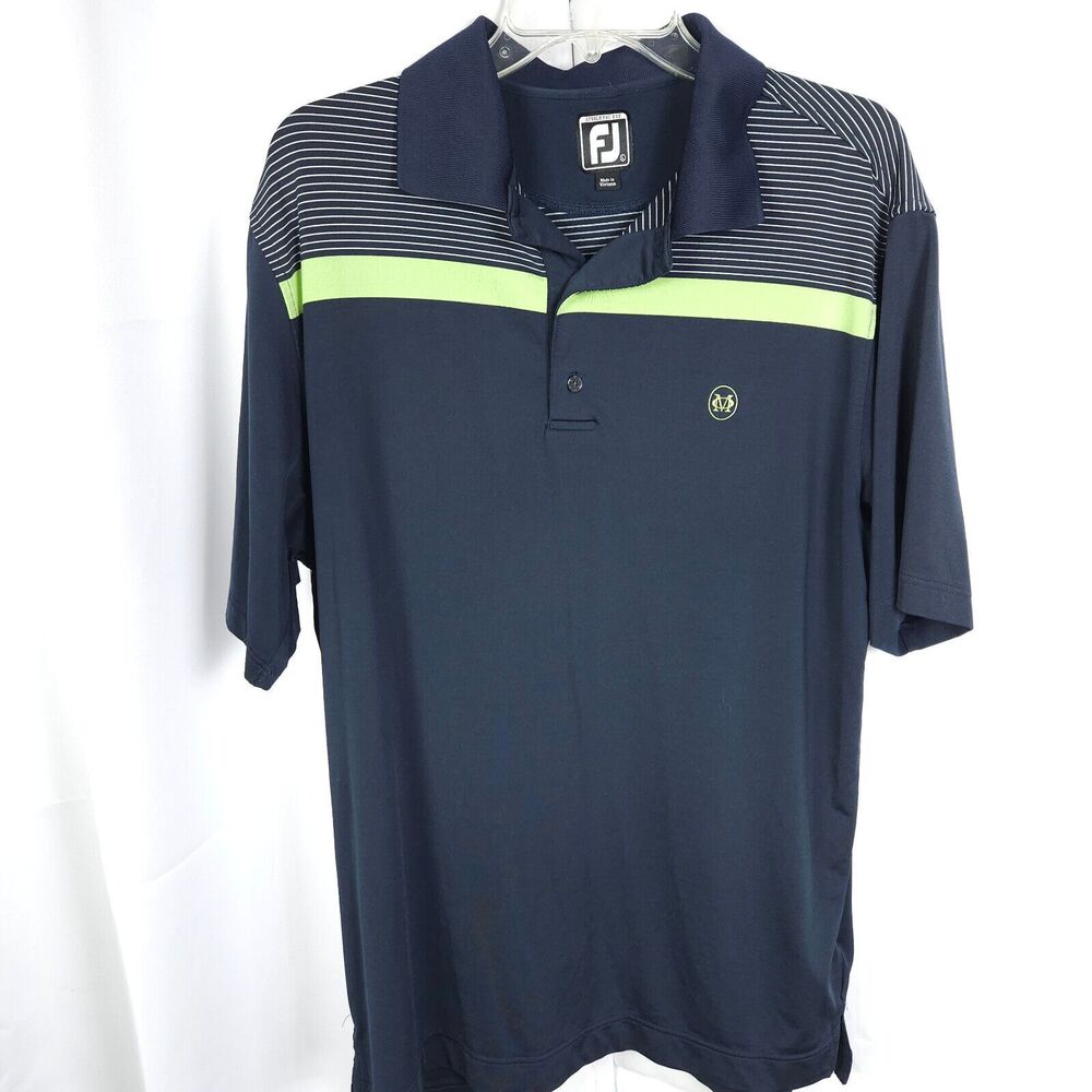 FootJoy Navy‎ Green Stripe Athletic Fit Golf Polo Men's Large
